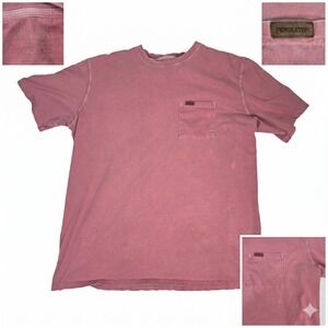 Pendleton T Shirt XXL Mens‎ Pink Cowhide Leather Trim Pocket Short Sleeve Cotton